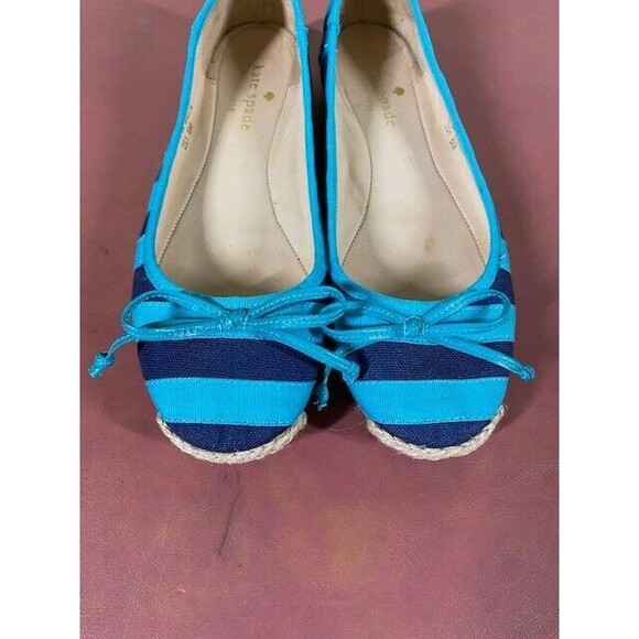 KATE SPADE NY Sz 5M Textile Pull-on Bow Front Loafers Navy/Green Nautical Preppy - Picture 4 of 12